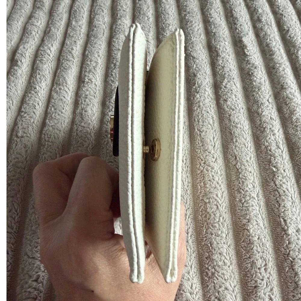 Bostanten Slim Bifold Wallet Cream Cognac Pebbled‎ Vegan Leather Zip Card Case